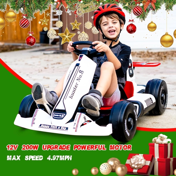 XJD Electric Go Kart for Kids – White 12V