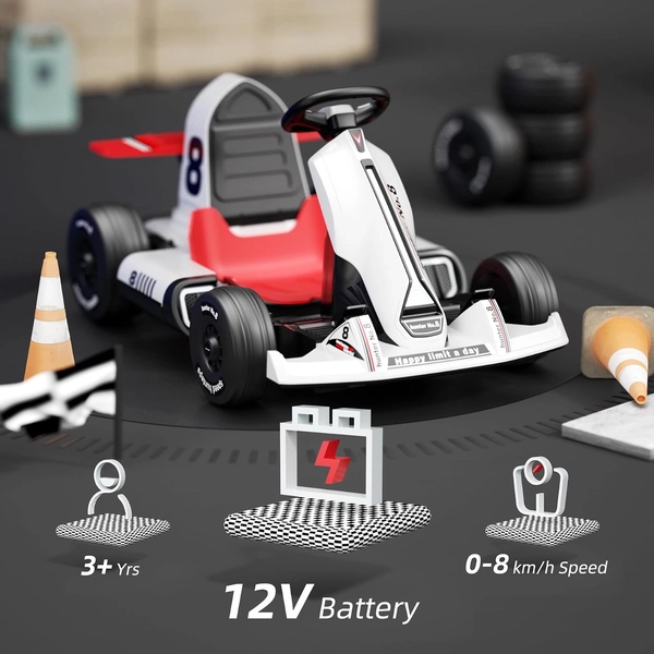 XJD Electric Go Kart for Kids – White 12V