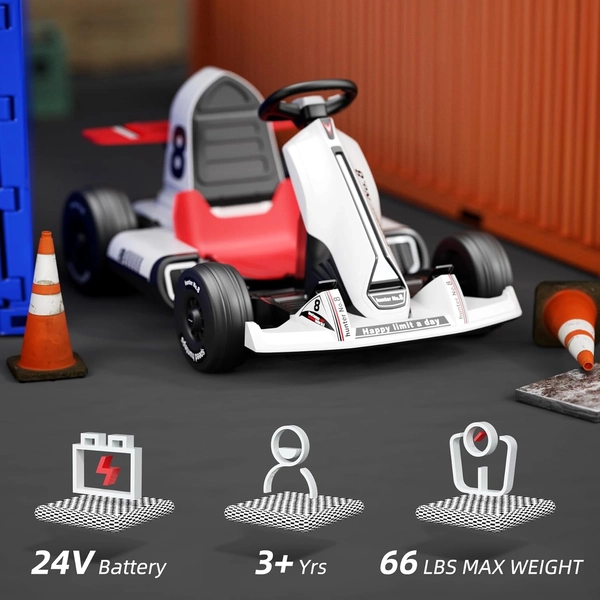 XJD Electric Go Kart for Kids – White 24V